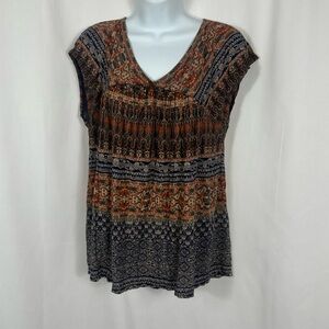 Lucky Brand patterned knit cap sleeve top S